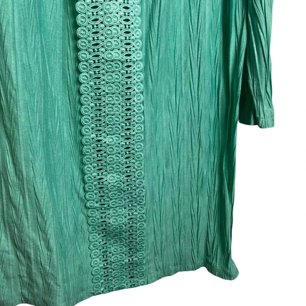 Catalina Womens Plus 3X Teal Green Crinkle Crochet Lace Trim Swim Cover Up Tunic